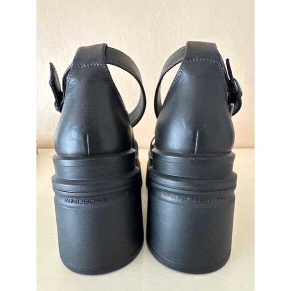 Windsor Smith Black Leather Heels Platform Open Toe Sandals Buckle Women Size 8 - Picture 6 of 13